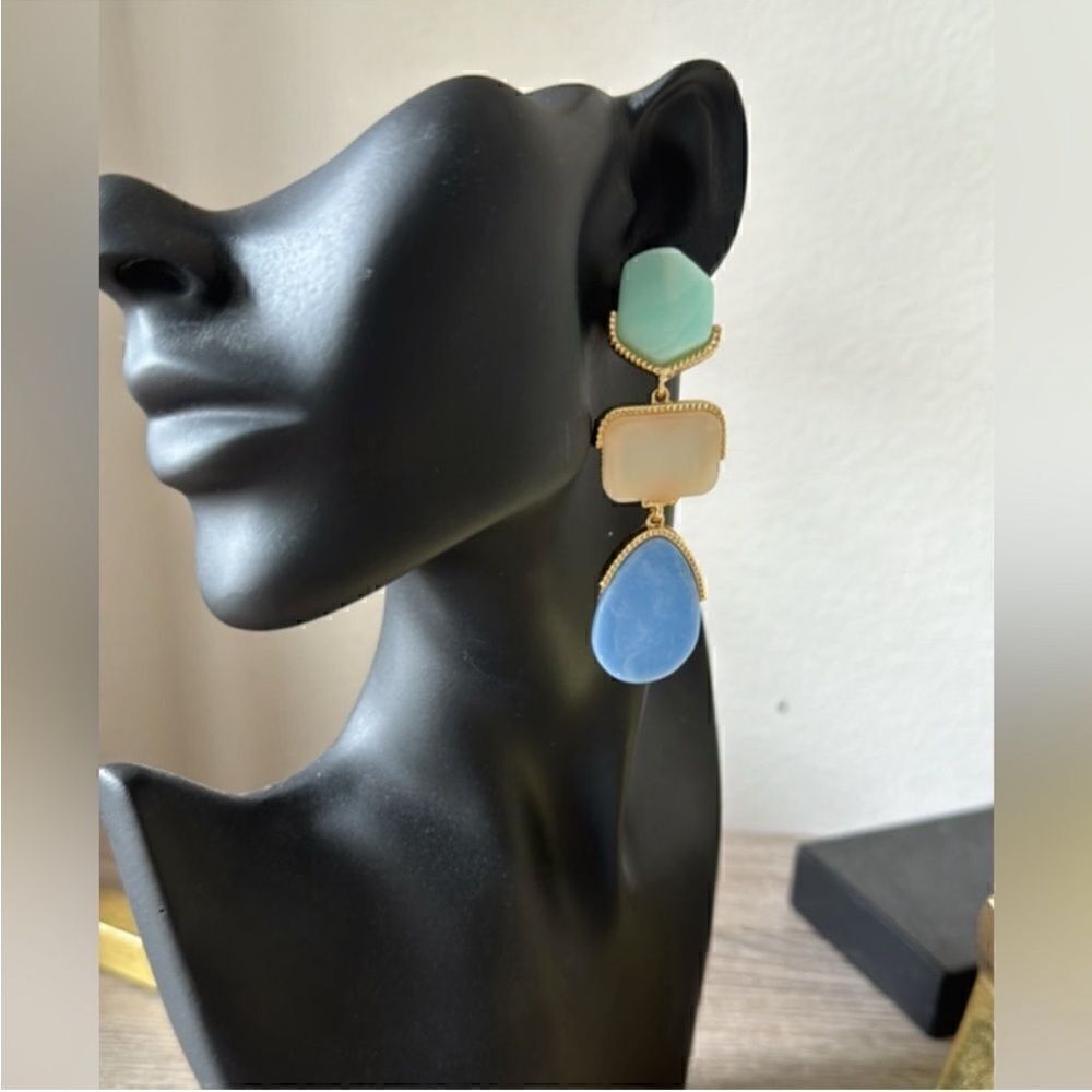Statement blue drop earrings M65 - Picture 2 of 4